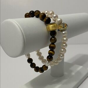 Freshwater Pearl and Tiger Eye Bracelet Set